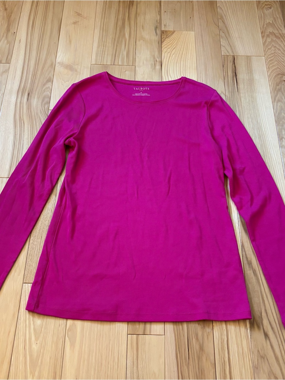 NEW Talbots Pink Cotton Long Sleeve Tee Crewneck Solid Shirt